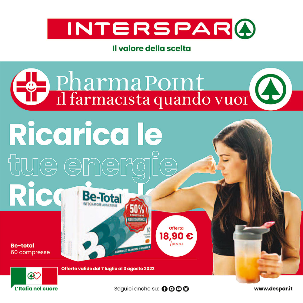 Promo Pharmapoint - Ricarica le tue energie - Valida dal 7 luglio al 3 agosto 2022.