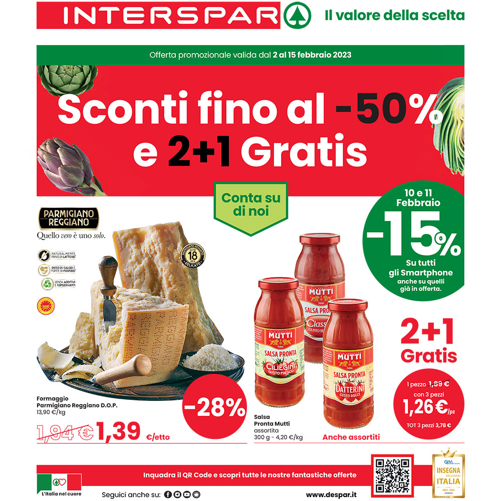 Offerta Interspar - Sconti fino al -50% e 2+1 Gratis - Valida dal 2 al 15 febbraio 2023.